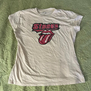Rolling Stones cream colored t shirt with signature red tongue